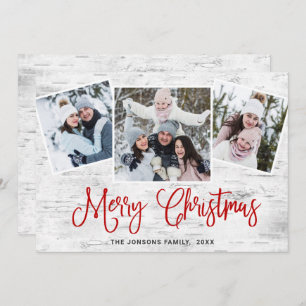 Tarjeta Festiva Saludo FOTOGRÁFICO Rústico Birch Bark 3 navidades