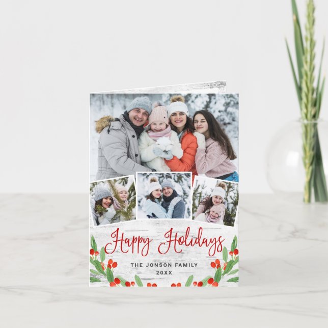 Tarjeta Festiva Saludo FOTOGRÁFICO Rústico Birch Bark 4 navidades (Anverso)