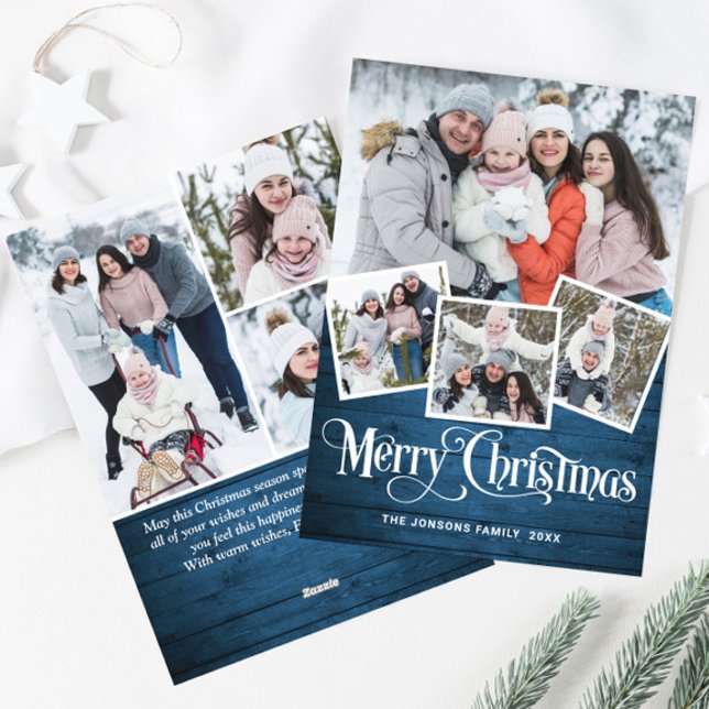 Tarjeta Festiva Saludo FOTOGRÁFICO Rústico Blue Wood 7 navidades (Subido por el creador)