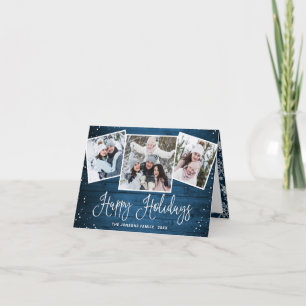 Tarjeta Festiva Saludo FOTOGRÁFICO Rústico De Madera Azul 3 navida