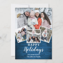 Tarjeta Festiva Saludo FOTOGRÁFICO Rústico Wood 4 navidades
