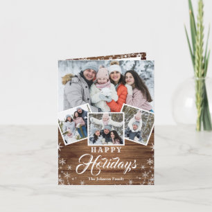 Tarjeta Festiva Saludo FOTOGRÁFICO Rústico Wood 4 navidades