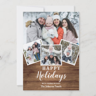 Tarjeta Festiva Saludo FOTOGRÁFICO Rústico Wood 4 navidades