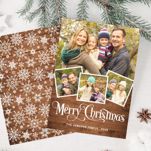 Tarjeta Festiva Saludo FOTOGRÁFICO Rústico Wood 4 navidades