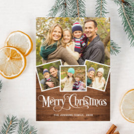 Tarjeta Festiva Saludo FOTOGRÁFICO Rústico Wood 4 navidades