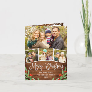 Tarjeta Festiva Saludo FOTOGRÁFICO Rústico Wood 4 navidades