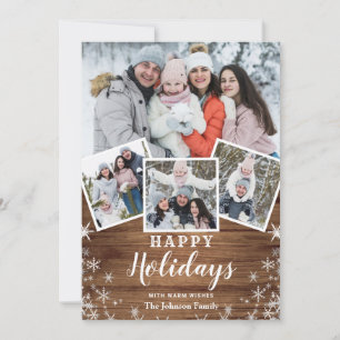 Tarjeta Festiva Saludo FOTOGRÁFICO Rústico Wood 4 navidades