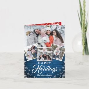 Tarjeta Festiva Saludo FOTOGRÁFICO Rústico Wood 6 navidades