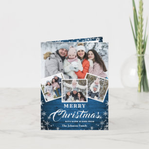 Tarjeta Festiva Saludo FOTOGRÁFICO Rústico Wood 6 navidades