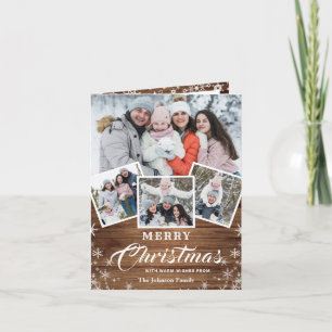 Tarjeta Festiva Saludo FOTOGRÁFICO Rústico Wood 6 navidades