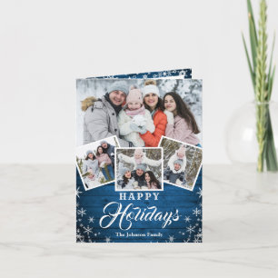 Tarjeta Festiva Saludo FOTOGRÁFICO Rústico Wood 6 navidades