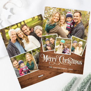 Tarjeta Festiva Saludo FOTOGRÁFICO Rústico Wood 7 navidades