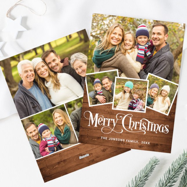 Tarjeta Festiva Saludo FOTOGRÁFICO Rústico Wood 7 navidades (Subido por el creador)
