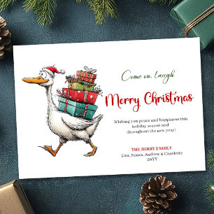 Tarjeta Festiva Saludo juguetón dibujado a mano de ganso peculiar