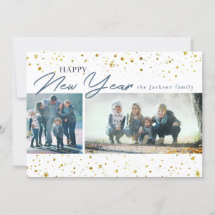 Tarjeta Festiva Saludo moderno de Año Nuevo con estrellas y puntos