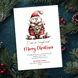 Tarjeta Festiva Saludo navideño alegre y extravagante de Santa en 