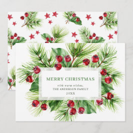 Tarjeta Festiva Saludo Navideño Festivo de Bayas de Acebo
