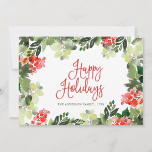 Tarjeta Festiva Saludo Navideño Festivo de Bayas de Acebo