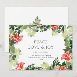 Tarjeta Festiva Saludo Navideño Festivo de Bayas de Acebo