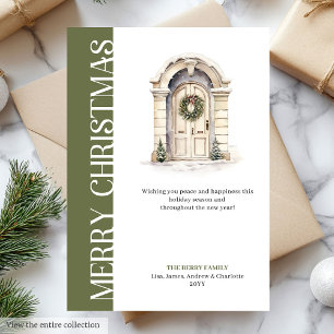 Tarjeta Festiva Saludo Navideño Neutral de Moda en la Puerta