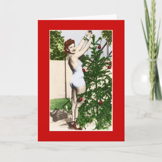 Tarjeta Festiva Saludo navideño vintage (Anverso)