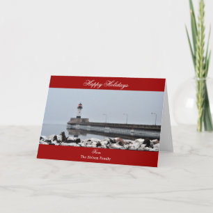 Tarjeta Festiva Saludo personalizado de Felices Fiestas del Faro