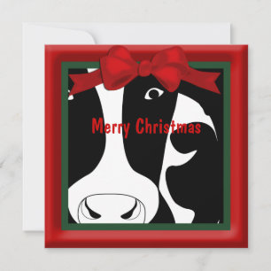 Tarjeta Festiva Saludo plano de las vacas navideñas de Feliz