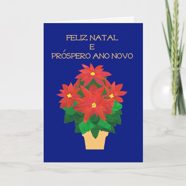Tarjeta Festiva Saludo portugués de la lengua de los Poinsettias (Anverso)