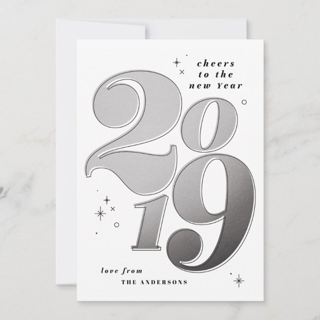 Tarjeta Festiva Saludos a la audaz plata 2019 de año nuevo (Anverso)