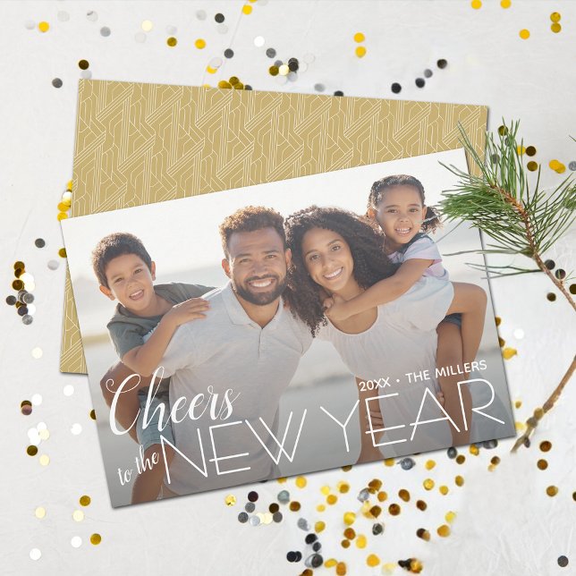 Tarjeta Festiva Saludos a la foto de Año Nuevo (Cheers to the New Year Photo Holiday Cards - Order INSTANT DOWNLOAD and/or PRINTED or both!)