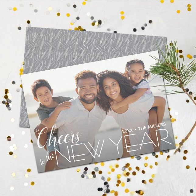 Tarjeta Festiva Saludos a la foto de Año Nuevo (Cheers to the New Year Photo Holiday Cards - Order INSTANT DOWNLOAD and/or PRINTED or both!)