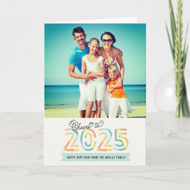 Tarjeta Festiva Saludos a la foto de Año Nuevo feliz de las franja (Anverso)