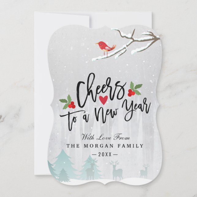 Tarjeta Festiva Saludos a la foto de la escena de nieve con guión  (Anverso)