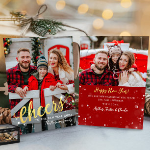 Tarjeta Festiva Saludos a la luz del sol de Año Nuevo 2 foto roja