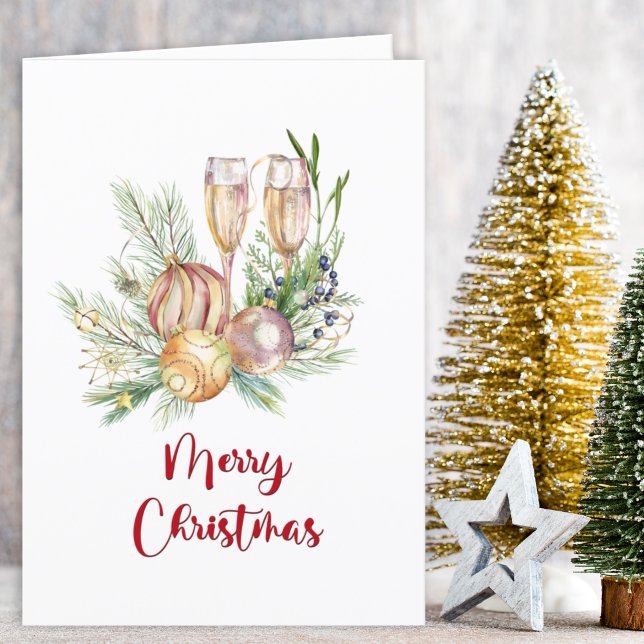 Tarjeta Festiva Saludos a los Navidades de Baubles y Champagne (Subido por el creador)