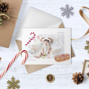Tarjeta Festiva Saludos acogedores Foto con motivos ilustrados