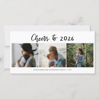 Tarjeta Festiva Saludos Al Guión 2026 Tres Collages de fotos Moder
