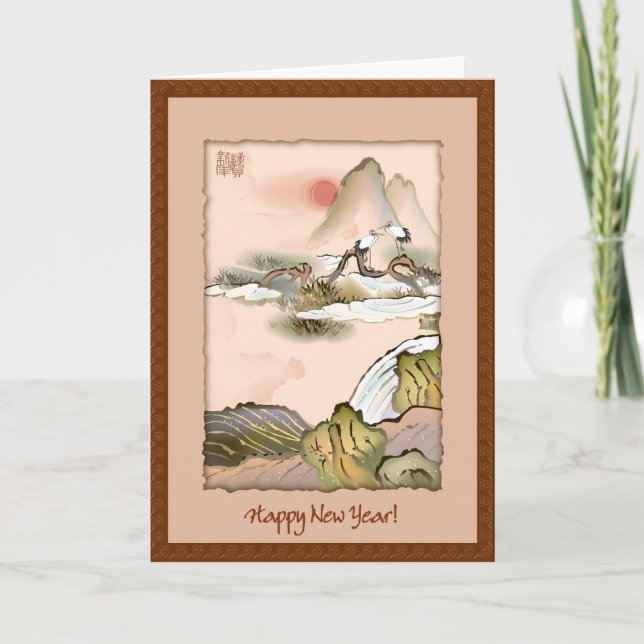 Tarjeta Festiva Saludos chinos de la Feliz Año Nuevo de las grúas (Anverso)