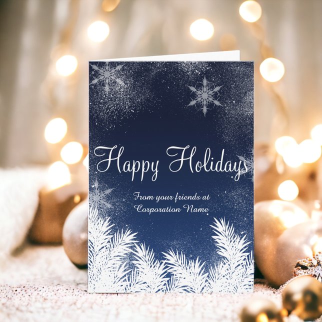 Tarjeta Festiva Saludos corporativos del invierno azul elegante (Elegant blue snowflake winter corporate greetings holiday card)
