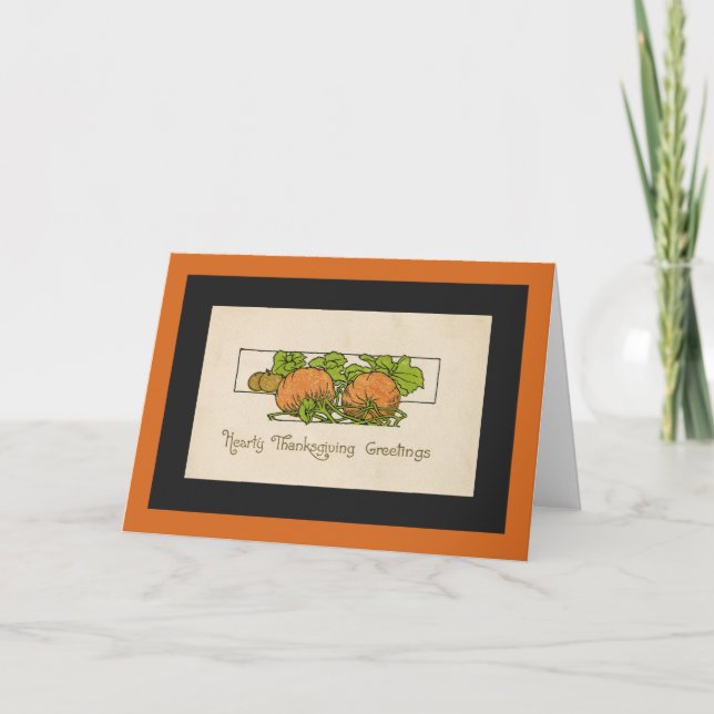 Tarjeta Festiva Saludos de Acción de Gracias- Calabaza-Art Deco (Anverso)