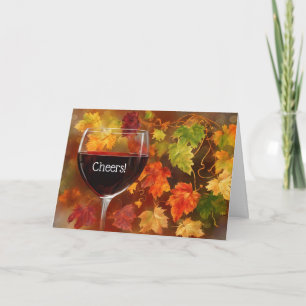 Tarjeta Festiva Saludos de Acción de Gracias con Vino y Hermoso Ot