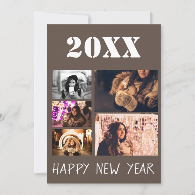 Tarjeta Festiva Saludos de Año Nuevo 2023 Collage de 5 fotos (Anverso)