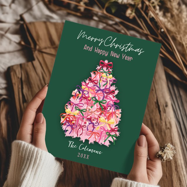 Tarjeta Festiva Saludos de año nuevo con árbol de lazos coquette d (Subido por el creador)