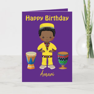 Tarjeta Festiva Saludos de cumpleaños africanos de Purple Royalty