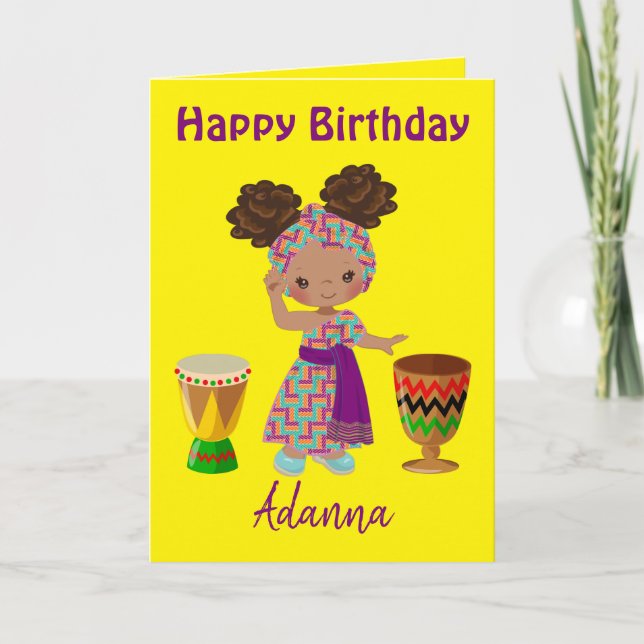 Tarjeta Festiva Saludos de cumpleaños chica africano (Anverso)