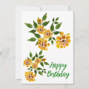 Tarjeta Festiva Saludos de cumpleaños con flores amarillas