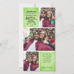 Tarjeta Festiva Saludos de duende de foto SELFie 3 Fotos Verde