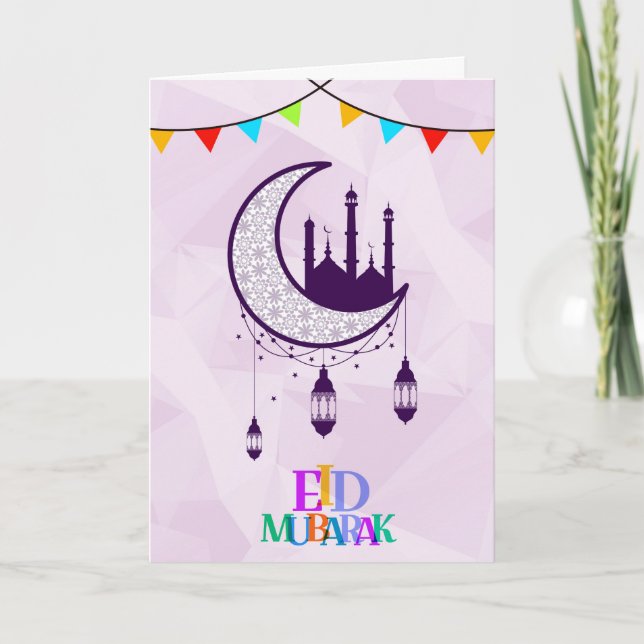 Tarjeta Festiva Saludos de Eid Mubarak con diseño de letra (Anverso)