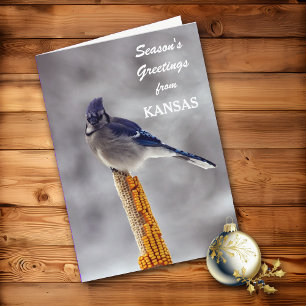 Tarjeta Festiva Saludos de Kansas de la temporada de Jay Azul