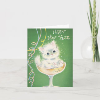 Tarjeta Festiva Saludos de la carta de Año Nuevo de Gato Gatito Vi